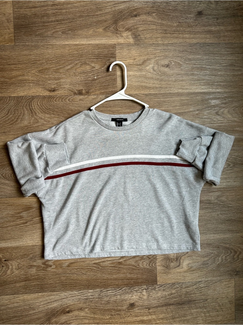 Forever 21 Oversized Grey Crewneck Sweatshirt Varsity Stripes Size Small